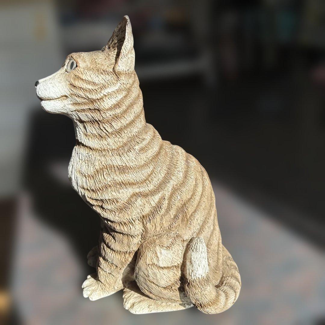 リアル猫のフィギュリン　イタリア製　ブルーアイ樹脂製 約32cm 美品