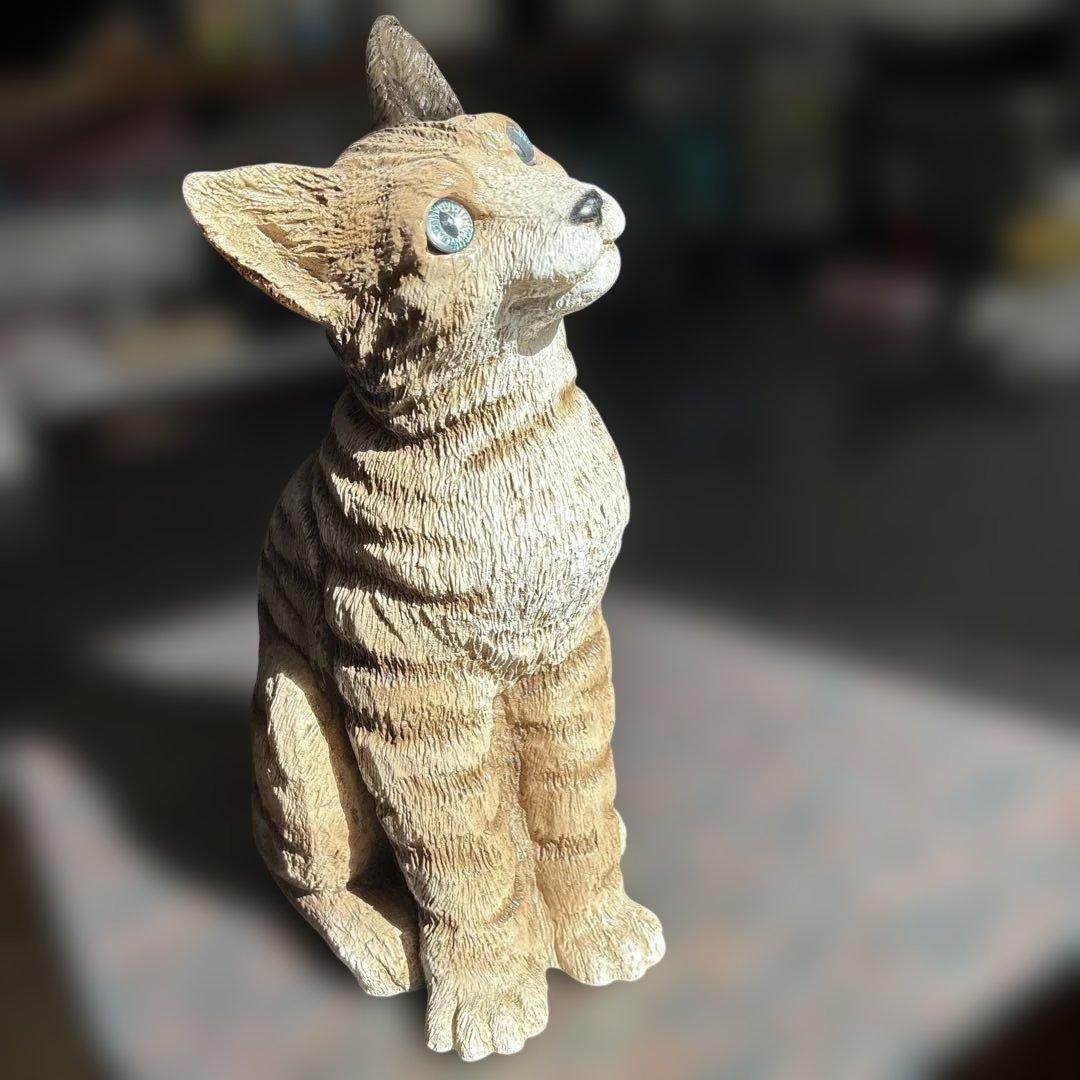 リアル猫のフィギュリン　イタリア製　ブルーアイ樹脂製 約32cm 美品