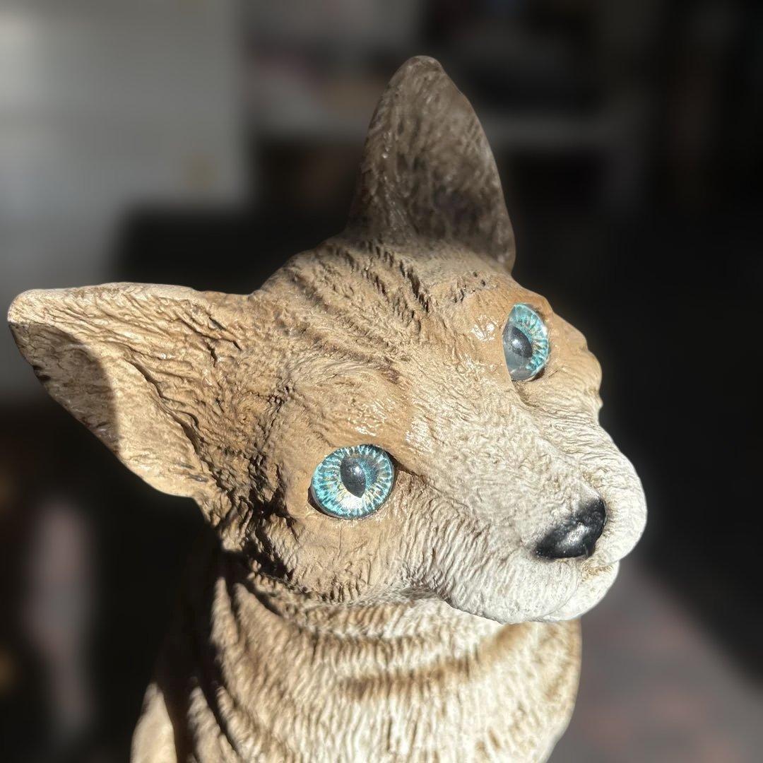 リアル猫のフィギュリン　イタリア製　ブルーアイ樹脂製 約32cm 美品