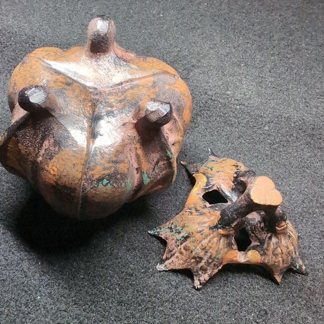 【茶道】香炉　茄子　三本足　鋳造　この形と色は素人には出せない風格ある逸品！