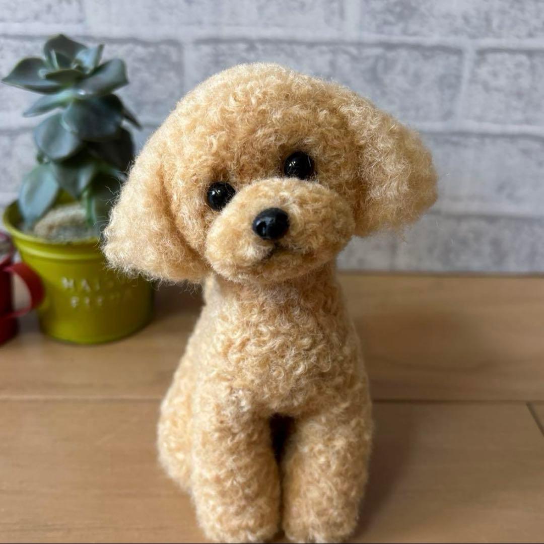 羊毛フェルト　お座りトイプードル　レッド　アプリコット系