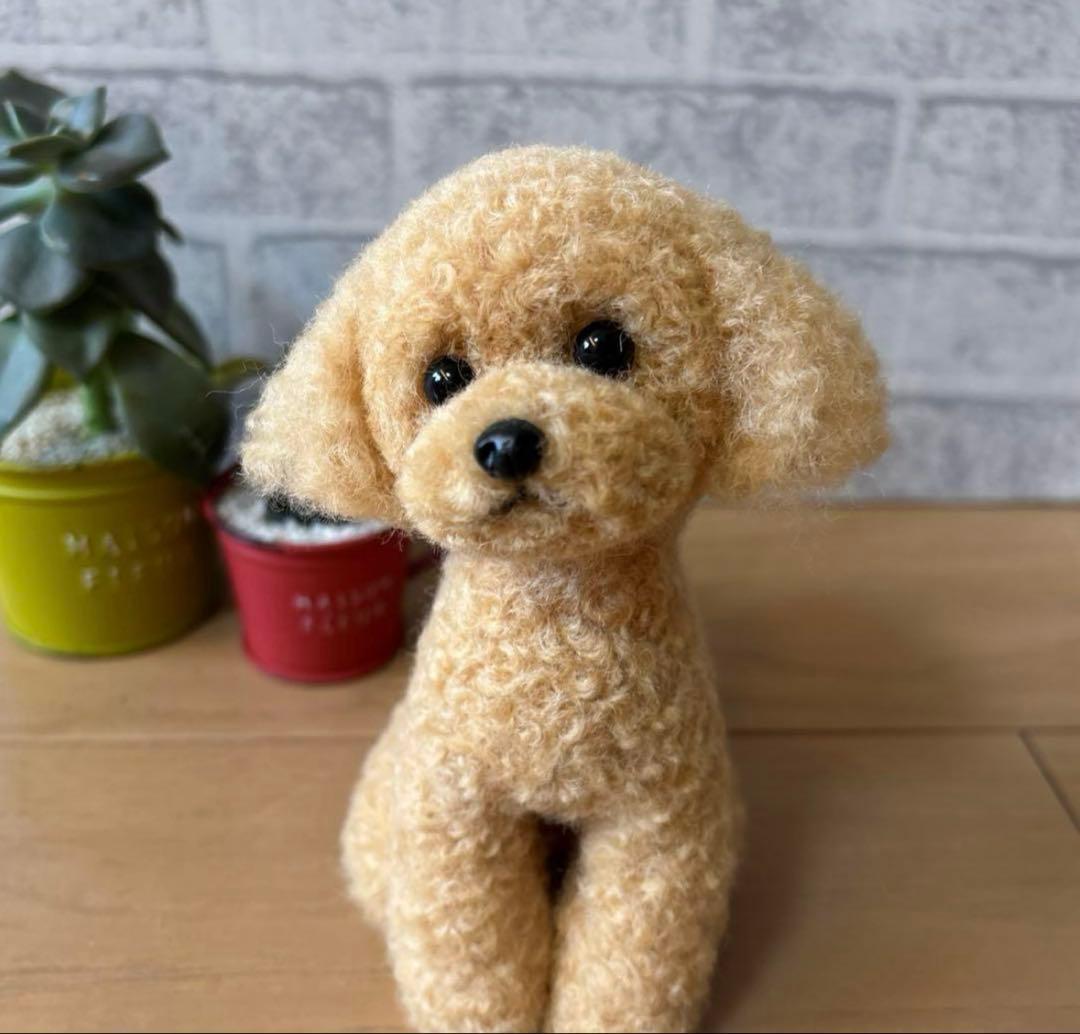 羊毛フェルト　お座りトイプードル　レッド　アプリコット系