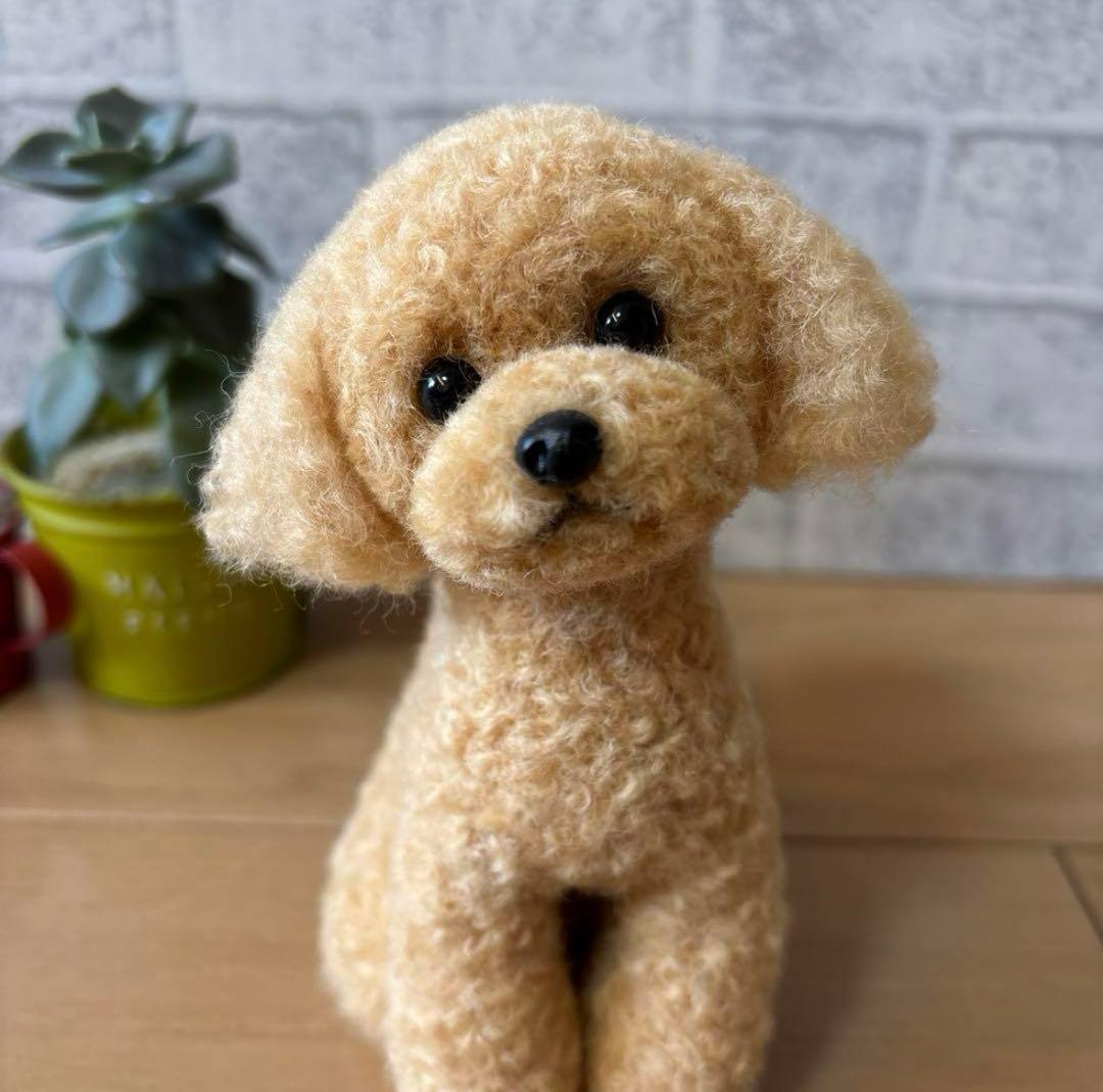 羊毛フェルト　お座りトイプードル　レッド　アプリコット系