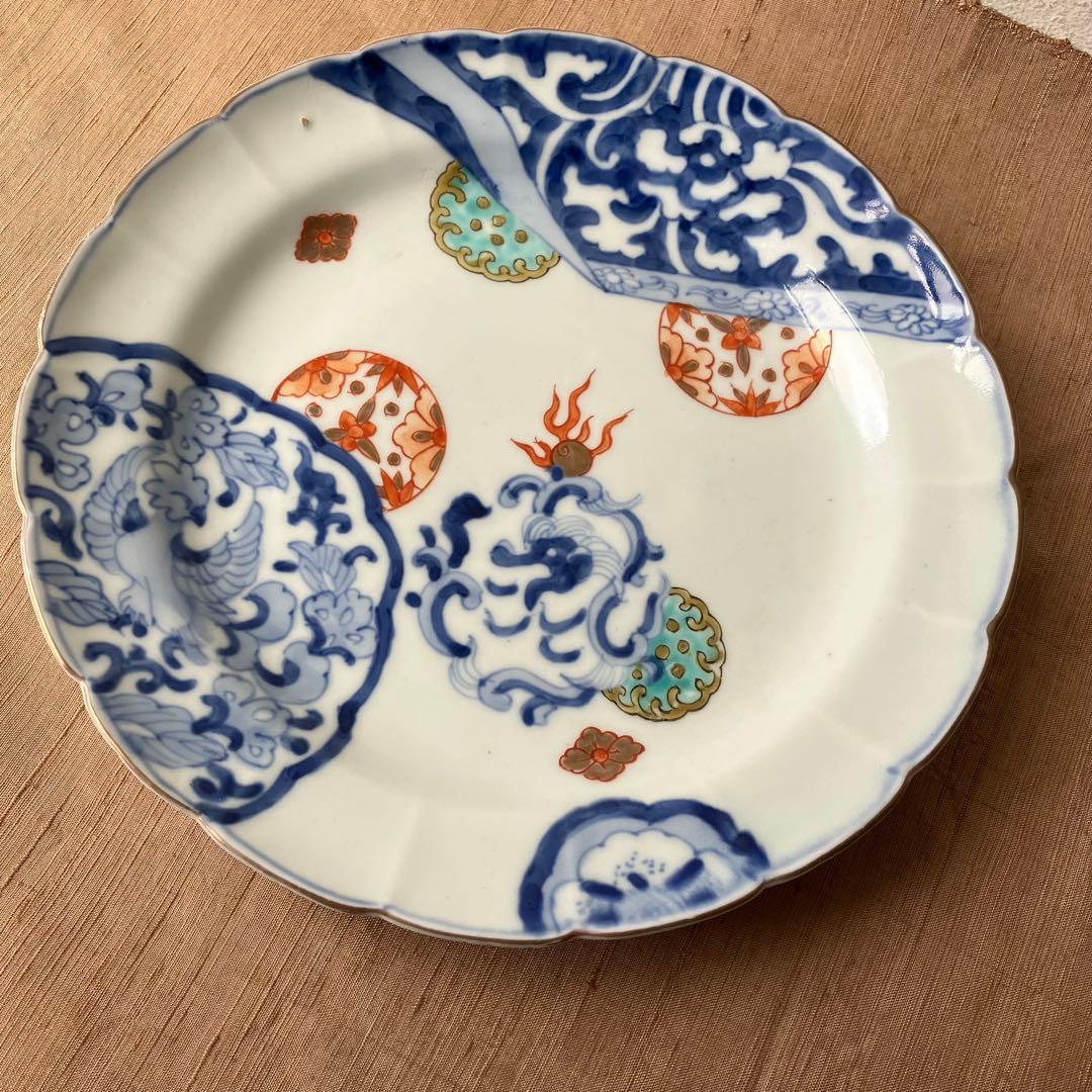 精磁会社　② 輪花プレート　鳳凰　丸紋　有田焼　明治伊万里　希少　古伊万里