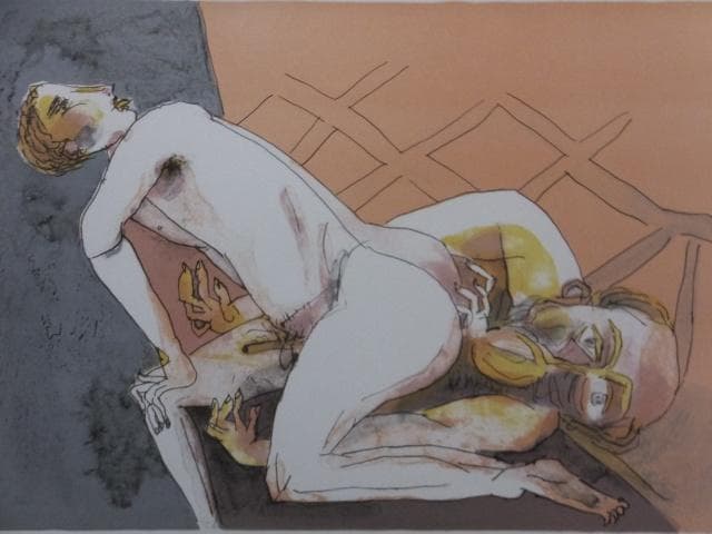 池田満寿夫　直筆サイン『おんな・おとこヨリ　少しばかりの糞』リトグラフ1010V