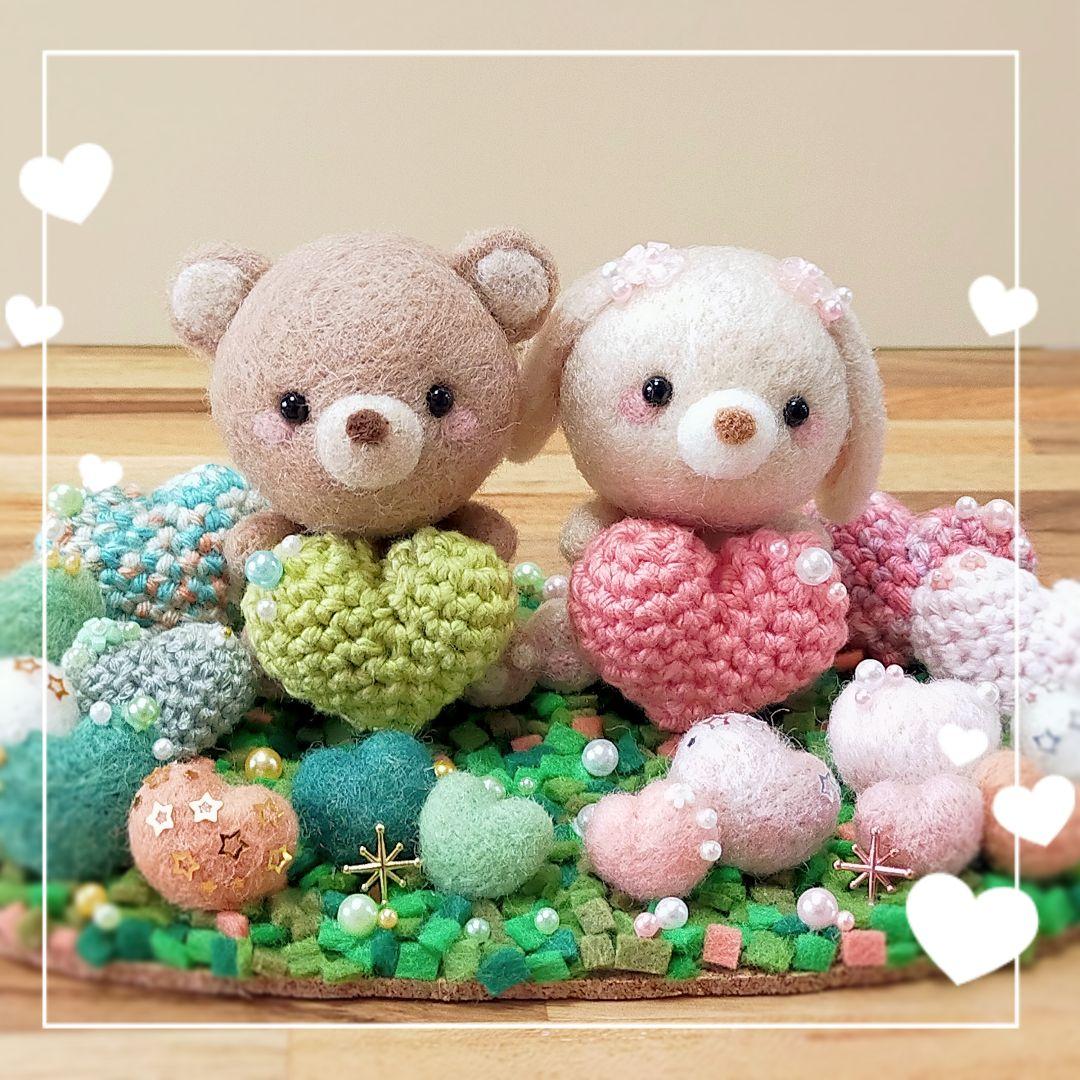 ✿羊毛フェルト✿くまさんとうさぎさんのHappy Wedding♡✿ハート✿