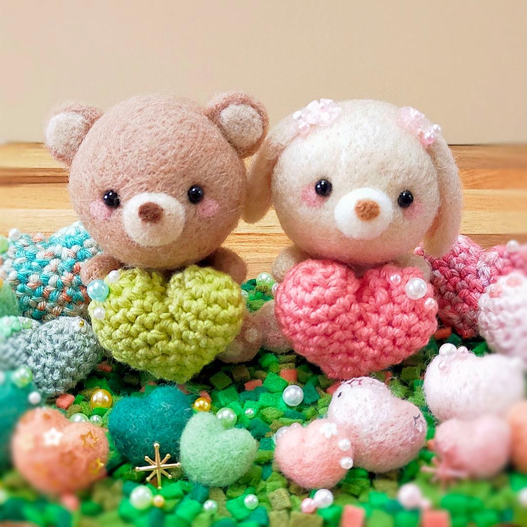 ✿羊毛フェルト✿くまさんとうさぎさんのHappy Wedding♡✿ハート✿