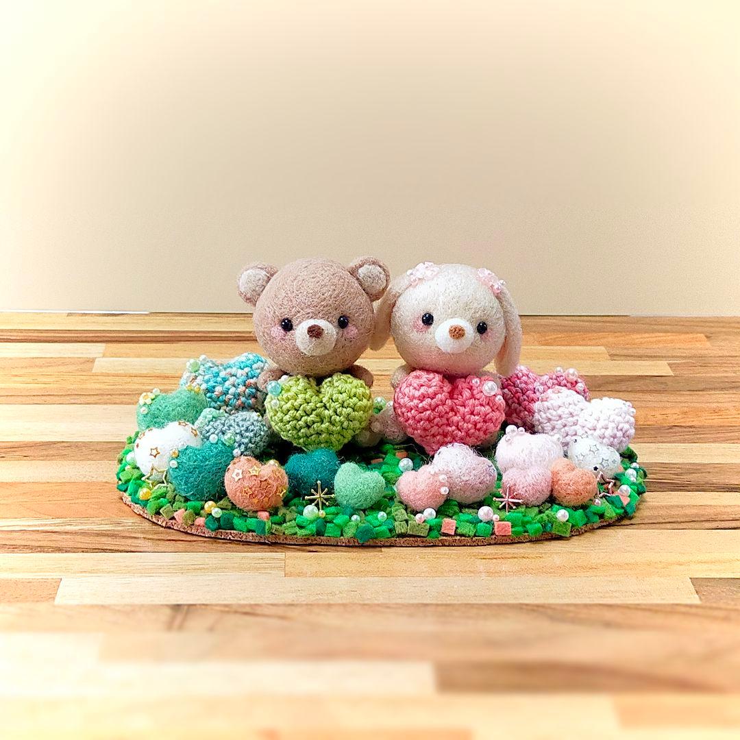 ✿羊毛フェルト✿くまさんとうさぎさんのHappy Wedding♡✿ハート✿