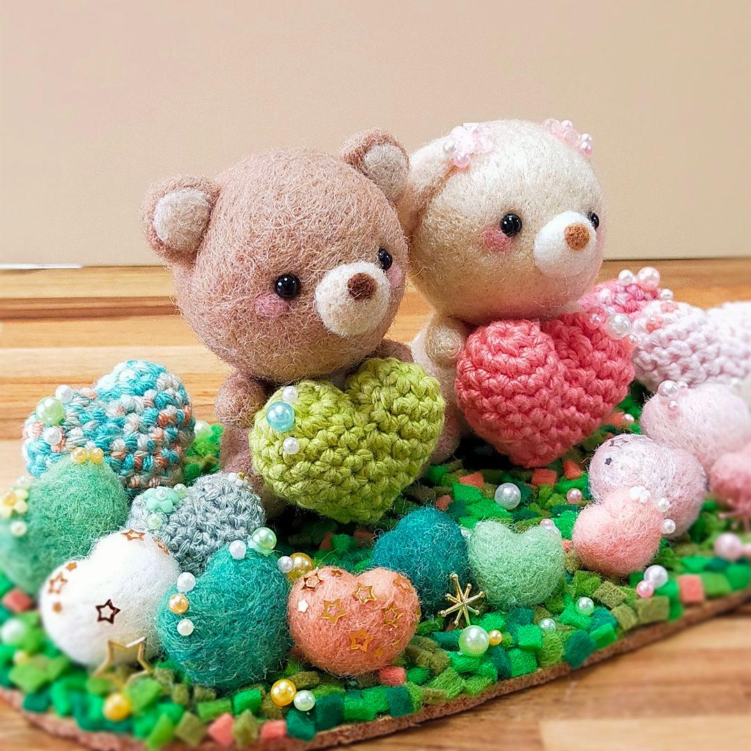 ✿羊毛フェルト✿くまさんとうさぎさんのHappy Wedding♡✿ハート✿