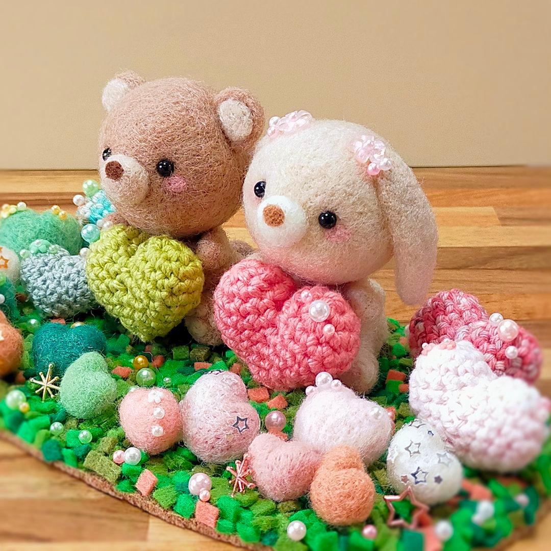 ✿羊毛フェルト✿くまさんとうさぎさんのHappy Wedding♡✿ハート✿