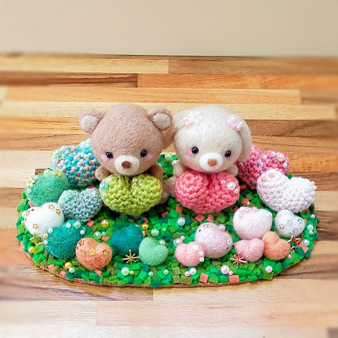 ✿羊毛フェルト✿くまさんとうさぎさんのHappy Wedding♡✿ハート✿