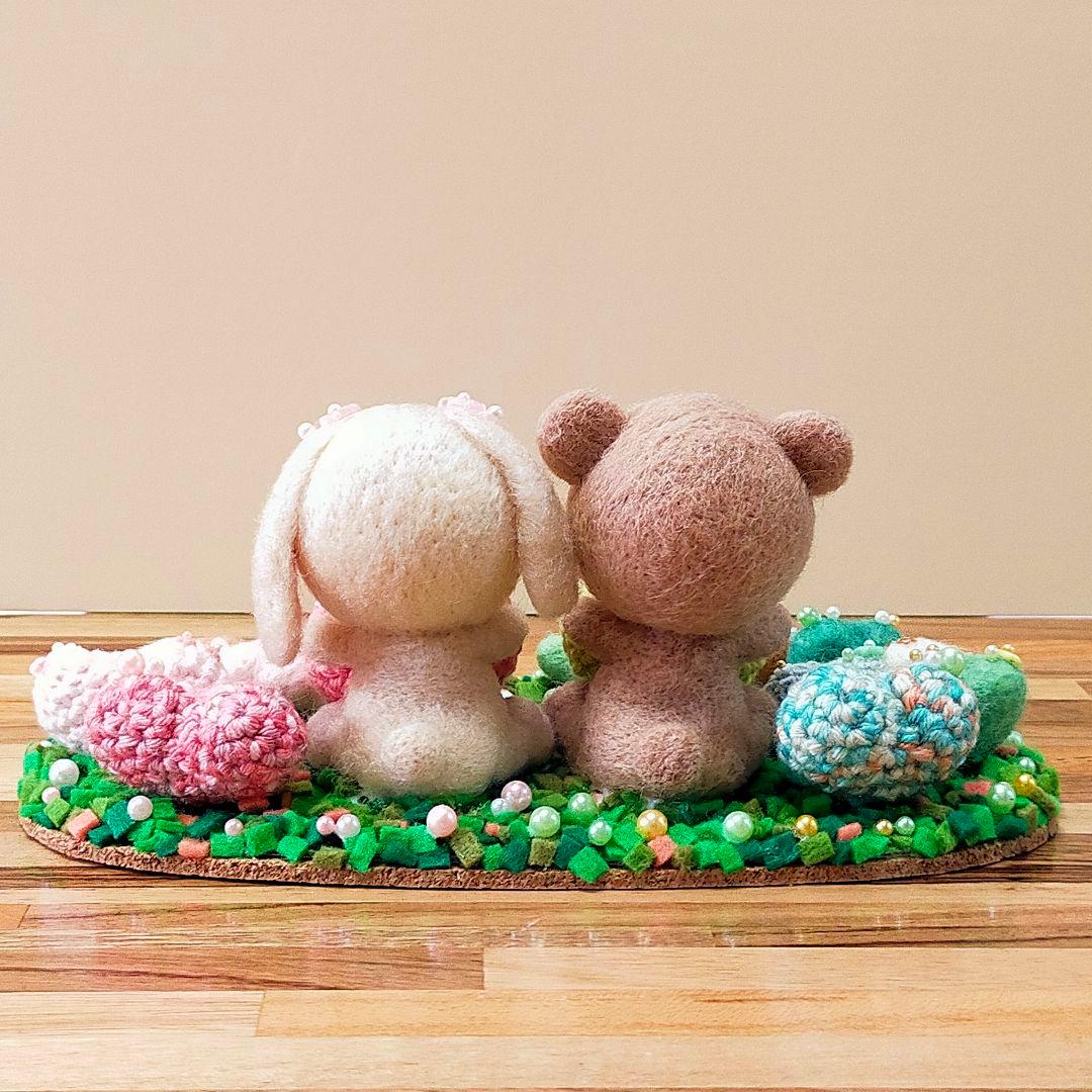 ✿羊毛フェルト✿くまさんとうさぎさんのHappy Wedding♡✿ハート✿