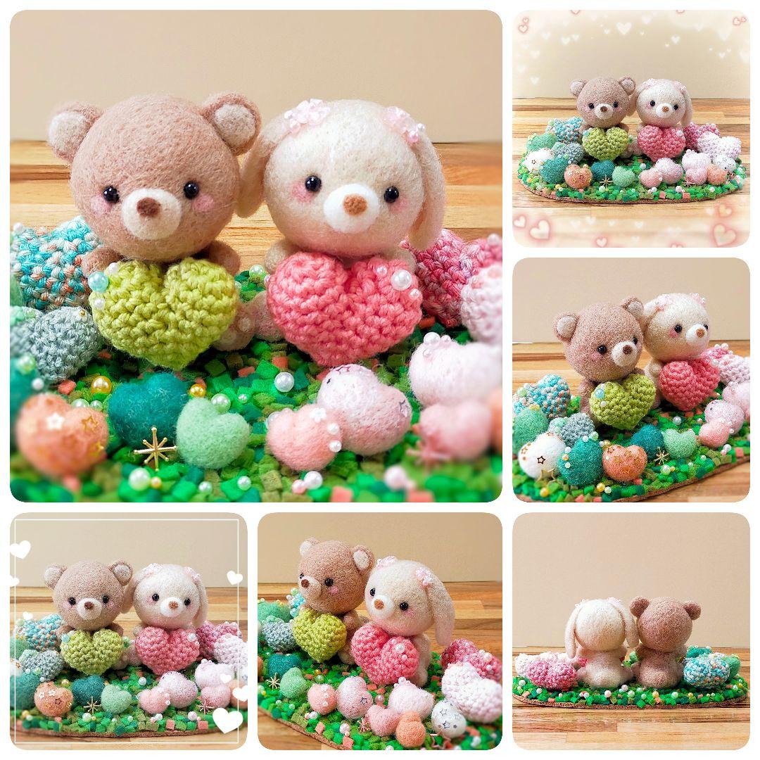 ✿羊毛フェルト✿くまさんとうさぎさんのHappy Wedding♡✿ハート✿