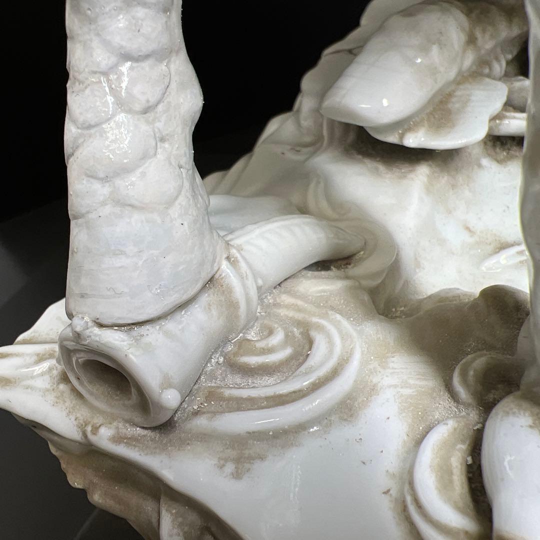 中国清時代　白磁キリン唐木台付　高さ約35㎝　東Y7-1211☆2Fトヒオ