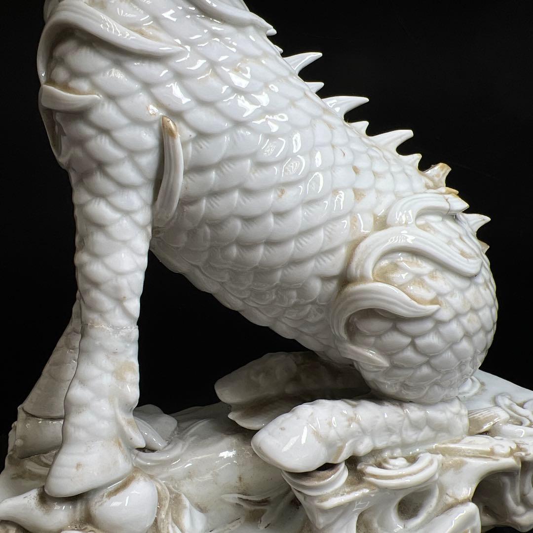 中国清時代　白磁キリン唐木台付　高さ約35㎝　東Y7-1211☆2Fトヒオ