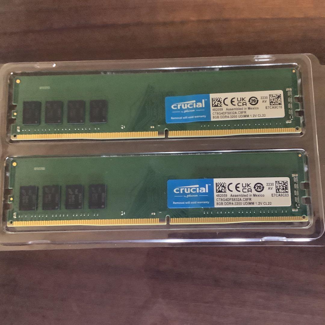 crucial メモリDDR4-3200 16GB(8GB 2枚組)デスクトップ