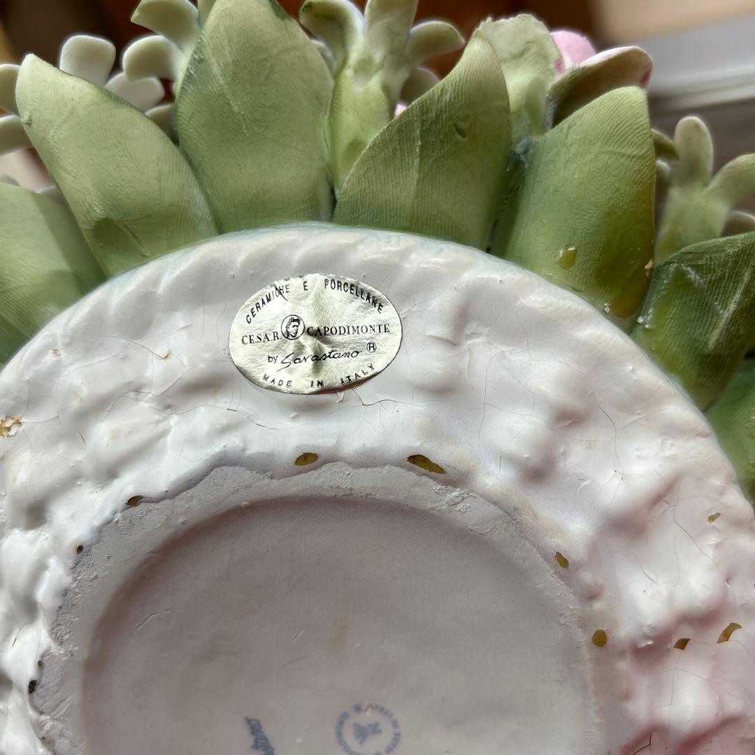 イタリア製　カポディモンテ　陶器　陶花　バラ　インテリア　ゴブラン織　花敷