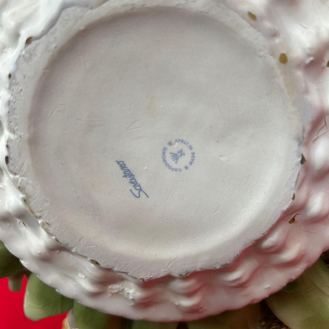 イタリア製　カポディモンテ　陶器　陶花　バラ　インテリア　ゴブラン織　花敷