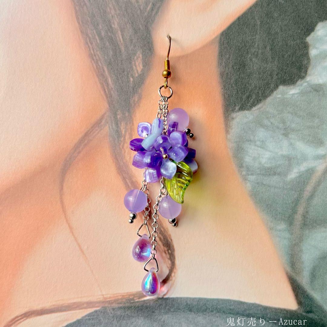蓮 鬼灯 紫陽花　カラーチェンジ ピアス／イヤリング　着物　浴衣　和装小物