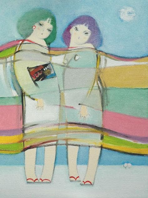 油絵 菅家令子 絵 絵画インテリア額付(白) F6-083711人物 雪国の子供