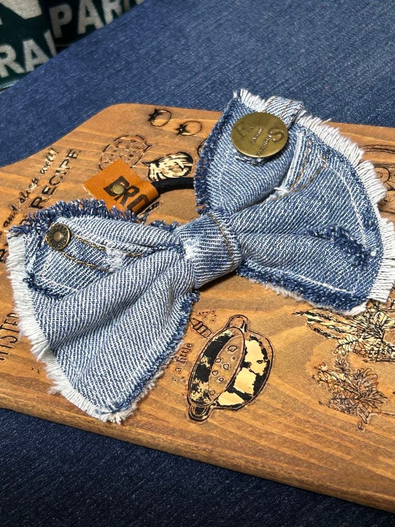 リメイクデニムリボン　ヘアゴム　No.582