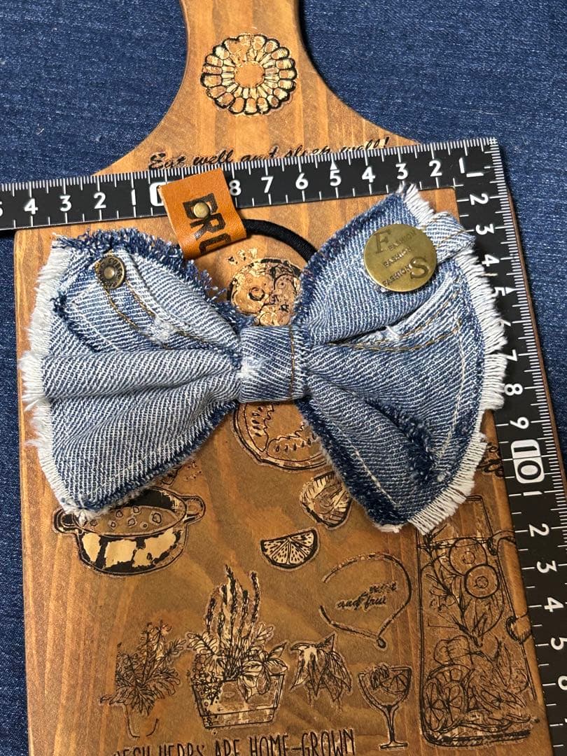 リメイクデニムリボン　ヘアゴム　No.582