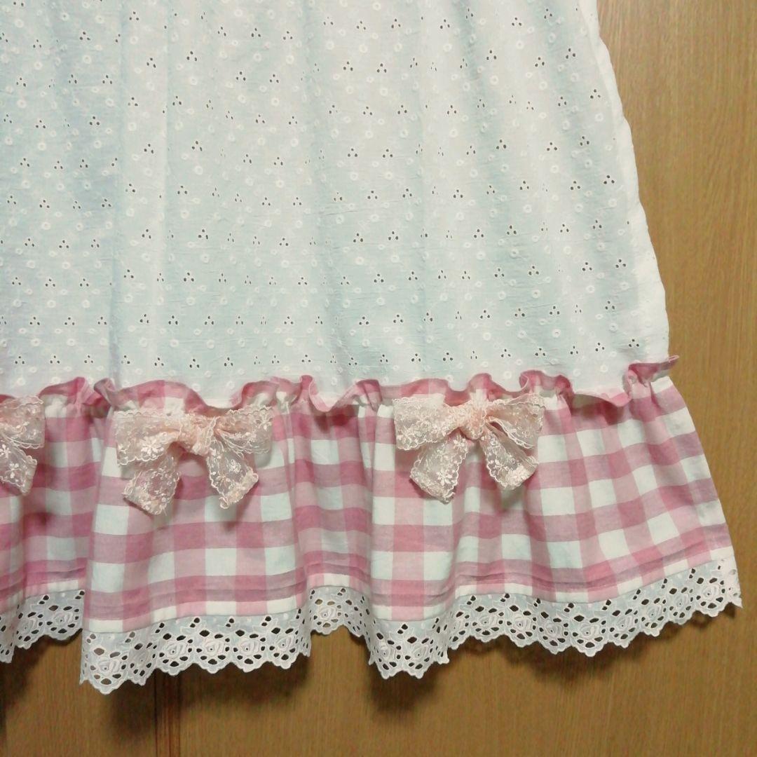 みー様オーダー作品♥チェックのフリルカフェカーテン×2枚♡総レース生地 ピンク