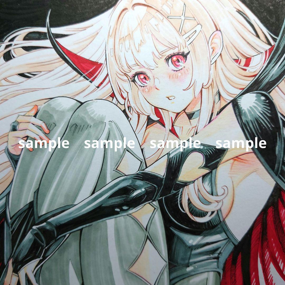 【手描きイラスト 288】オリジナルアナログ原画 中色紙「照れ屋のバンパイア」