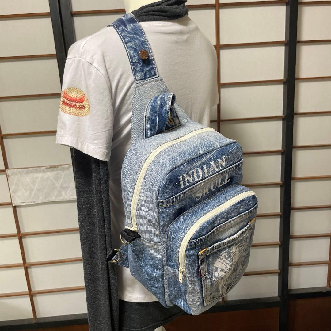 No.461 デニムリメイクバッグ　ボディバッグ　インディアン　男女兼用