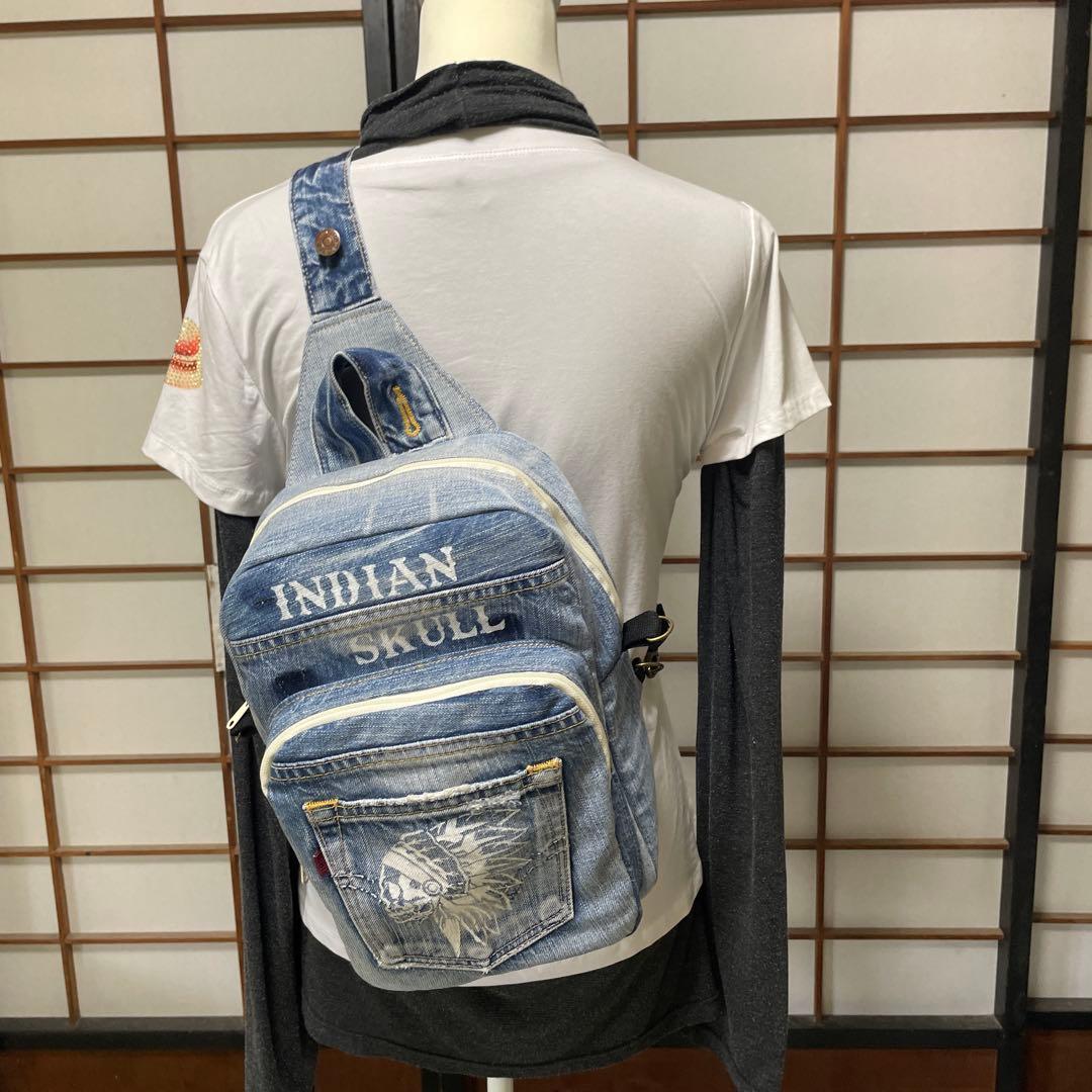 No.461 デニムリメイクバッグ　ボディバッグ　インディアン　男女兼用