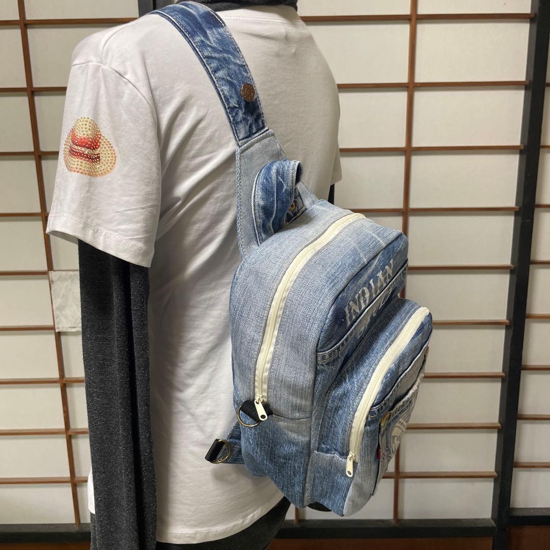 No.461 デニムリメイクバッグ　ボディバッグ　インディアン　男女兼用