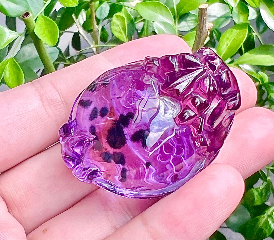 超貴重 ロマネサイトインINアメジスト　龍亀 彫刻天然石置物　開運　風水