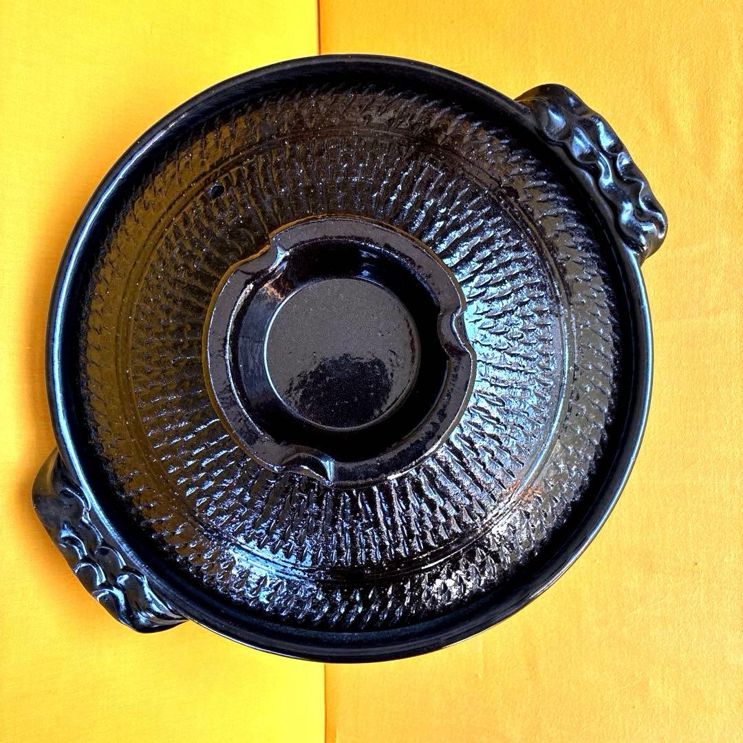 土鍋伊賀焼10号鍋黒釉飛びカンナ