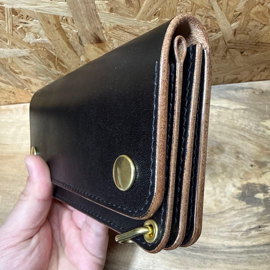 トラッカーウォレット 厚革 180 カスタム　タロン　栃木レザー オイル 茶芯