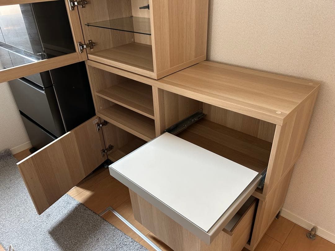 IKEA ナチュラルウッド収納棚 引き出し付き
