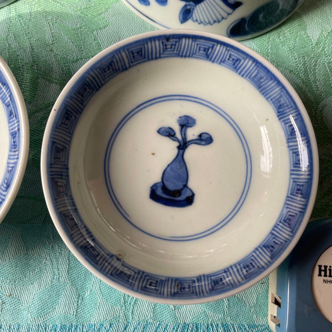 古伊万里　染付　瑞雲　蓋付ご飯茶碗　3客