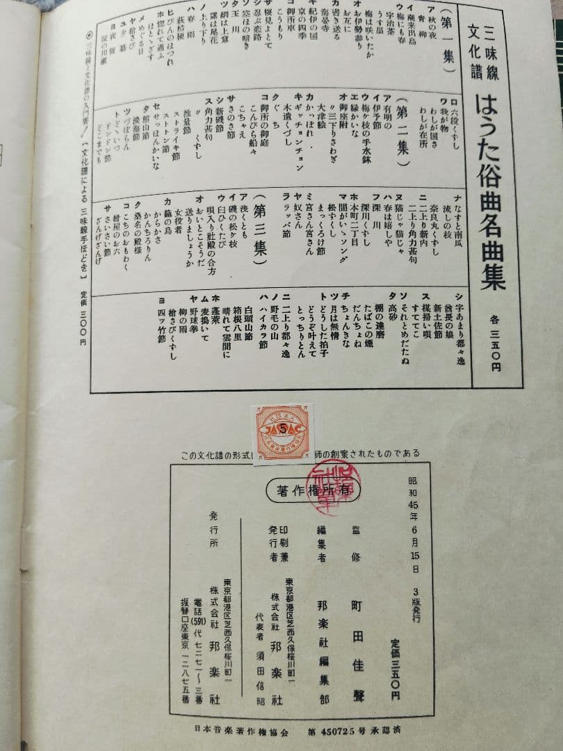 ①三味線文化譜　端唄俗曲集1・2　正調民謡集2　長唄名曲選集　4冊セット