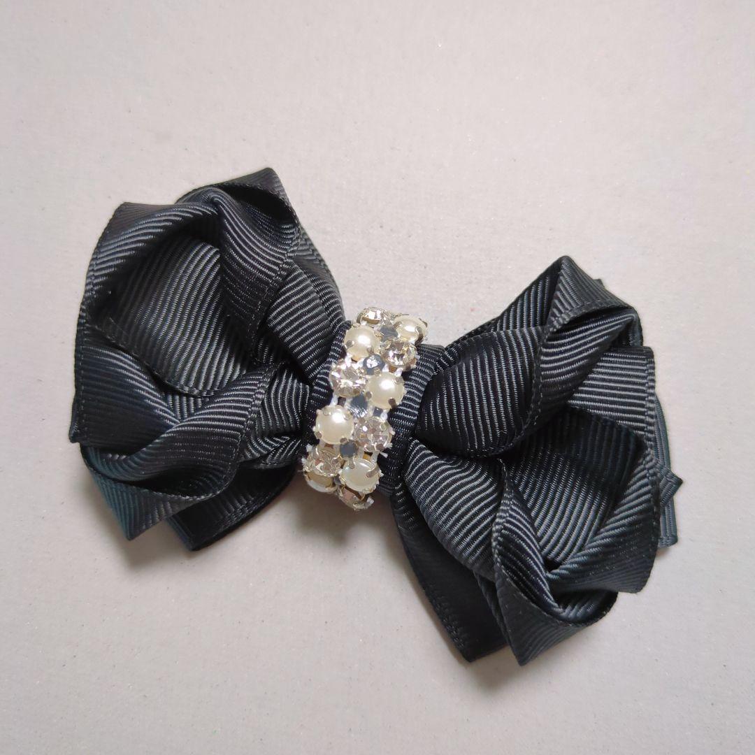 確認　ヘアゴム　ヘアリボン　1249　バラ　黒　ブラック