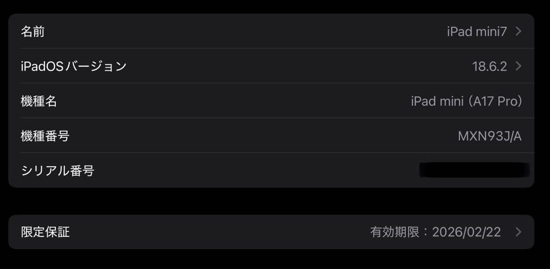 128gb iPad mini7 バッテリー100% 使用短い間美品 A17