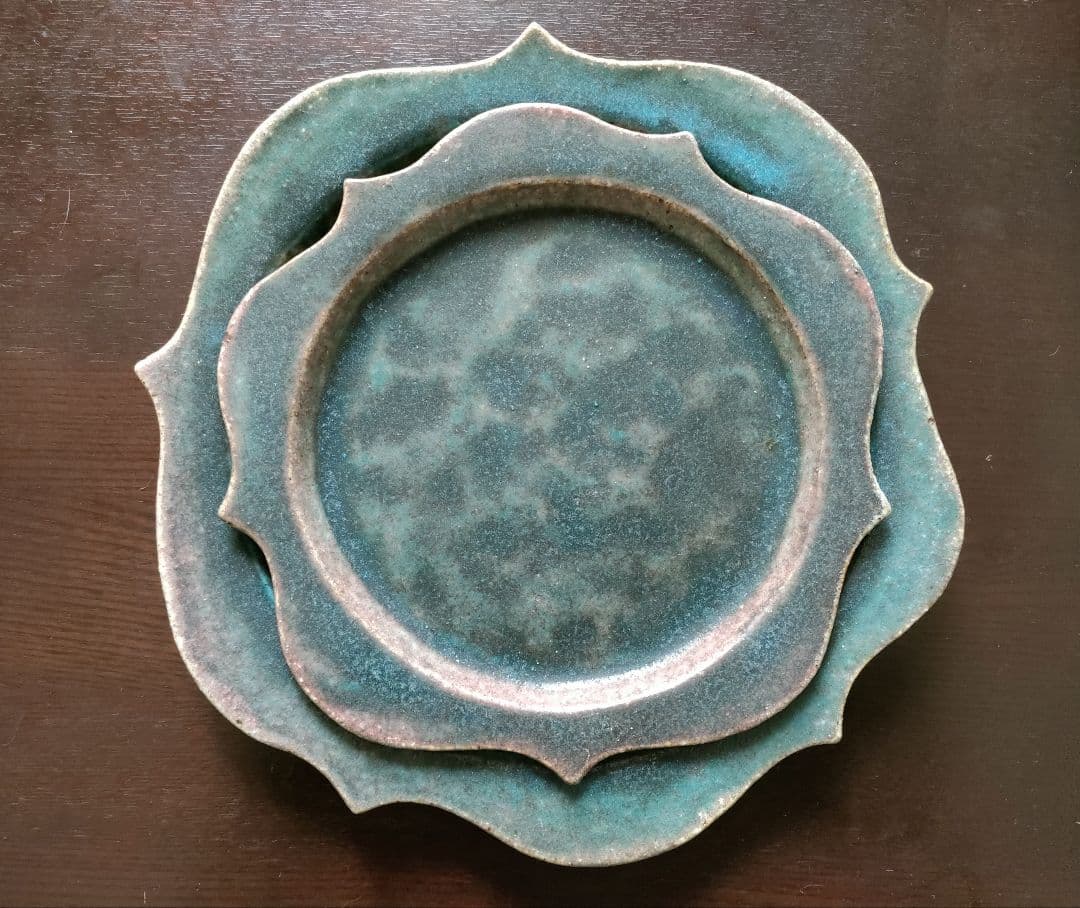 藤原純　トンガリ皿　藤原ブルー　陶器 　信楽焼