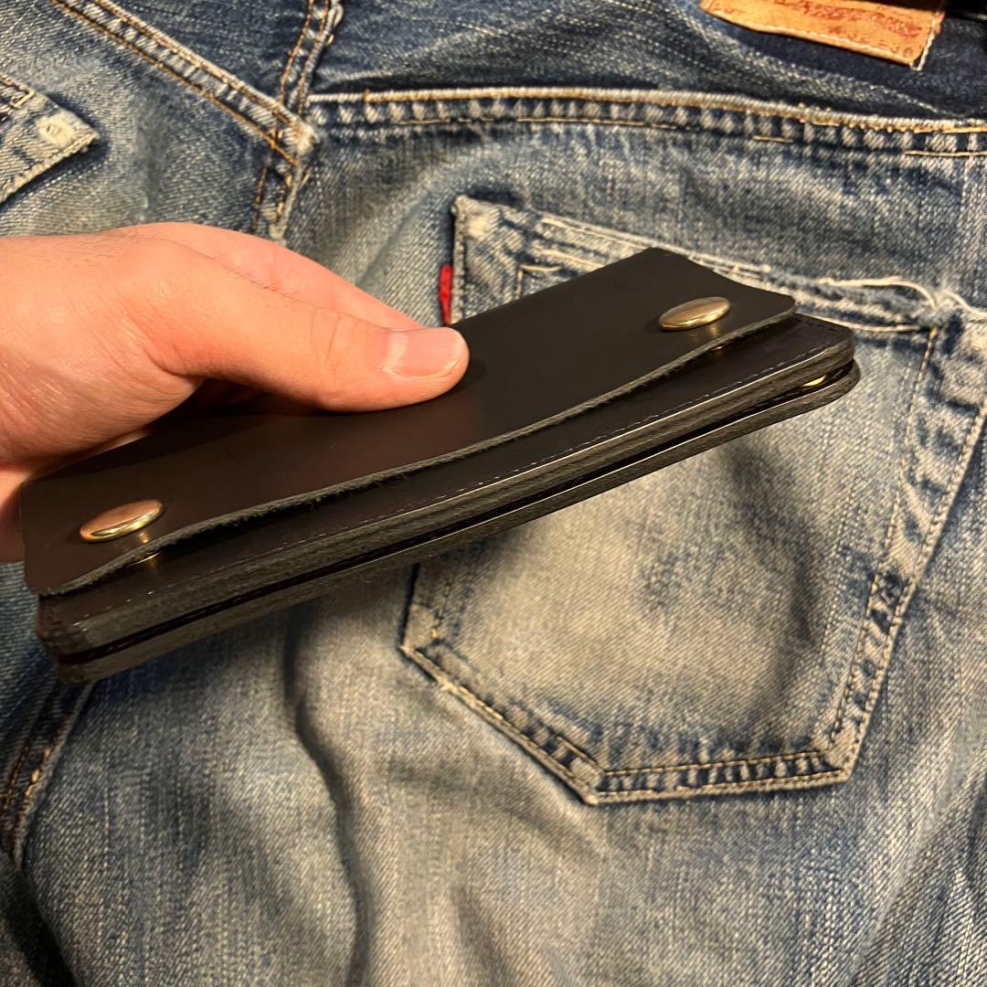 薄型ミドルトラッカーウォレット 2層 ブラス 栃木レザー ハンドメイド