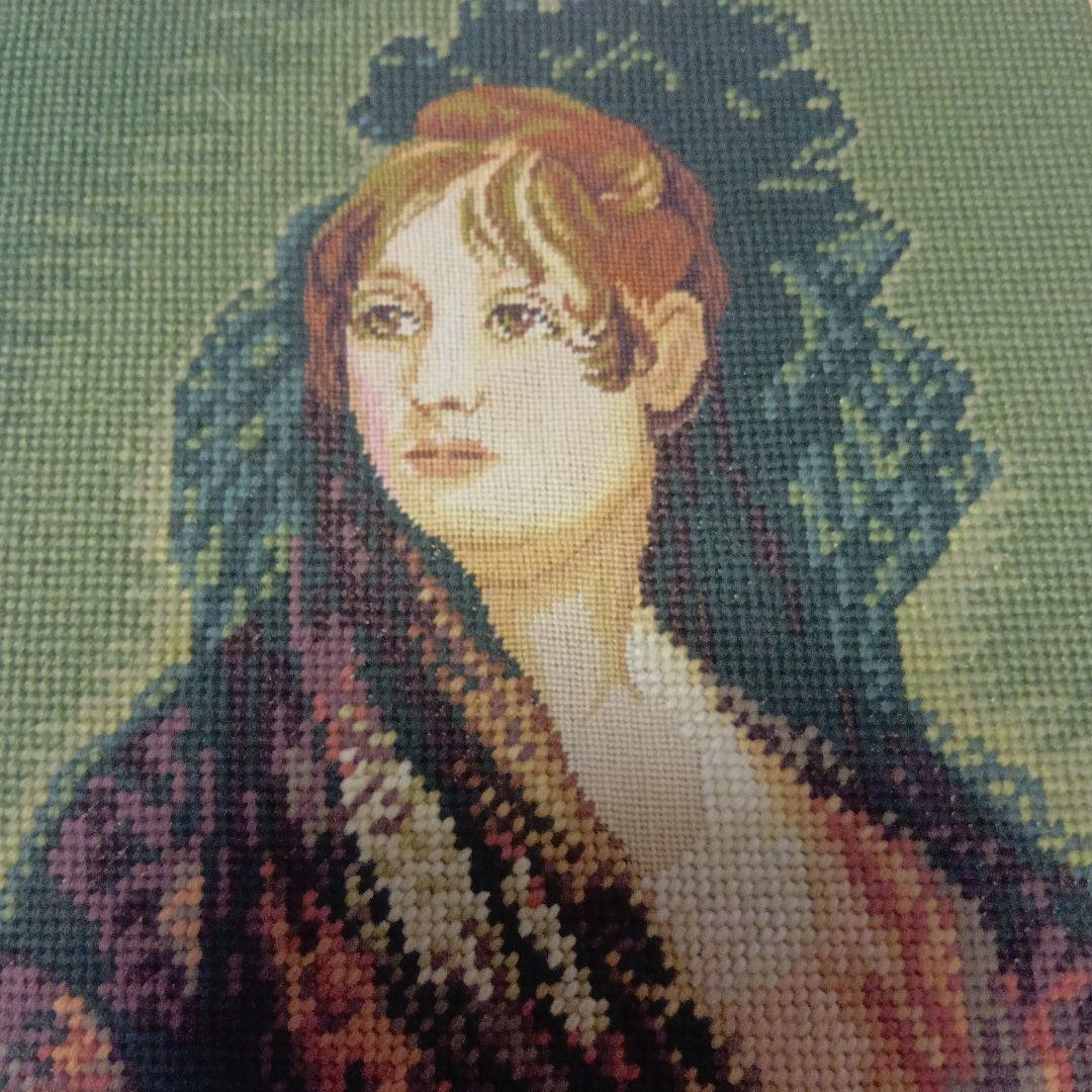 毛糸刺繍、 トルコ貴婦人肖像画　　アンティ-ク
