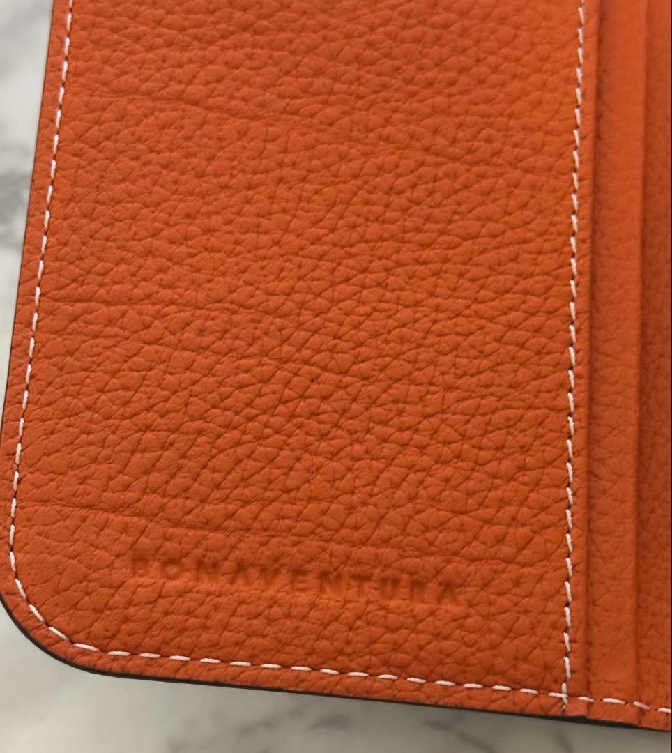 ボナベンチュラ iPhone 15 pro ケース 本革 オレンジ ネイビー