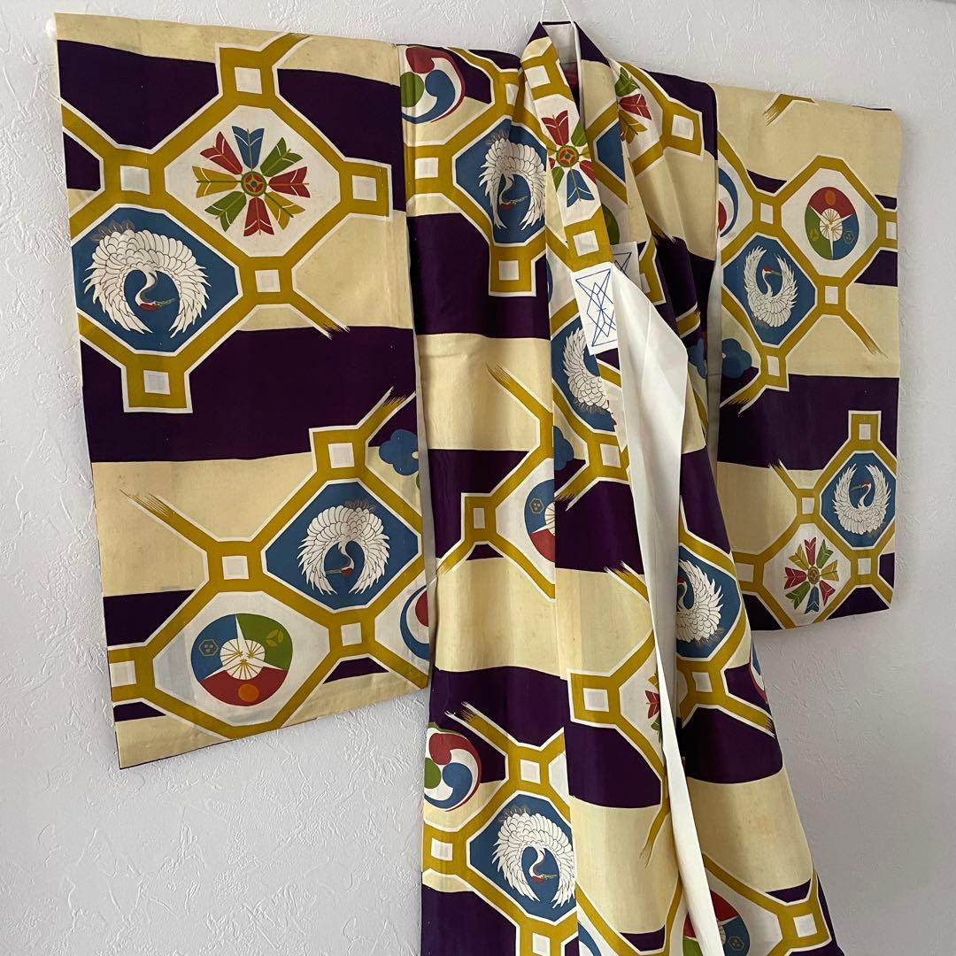 七五三　3歳　男の子　正絹アンティークお着物セット　正絹マスタード被布　黒ブーツ