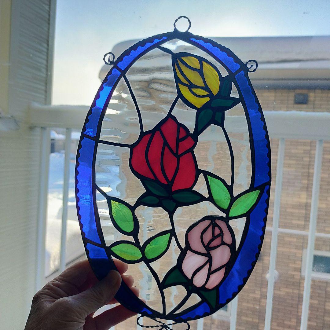 ステンドグラスパネル 薔薇 サンキャッチャー