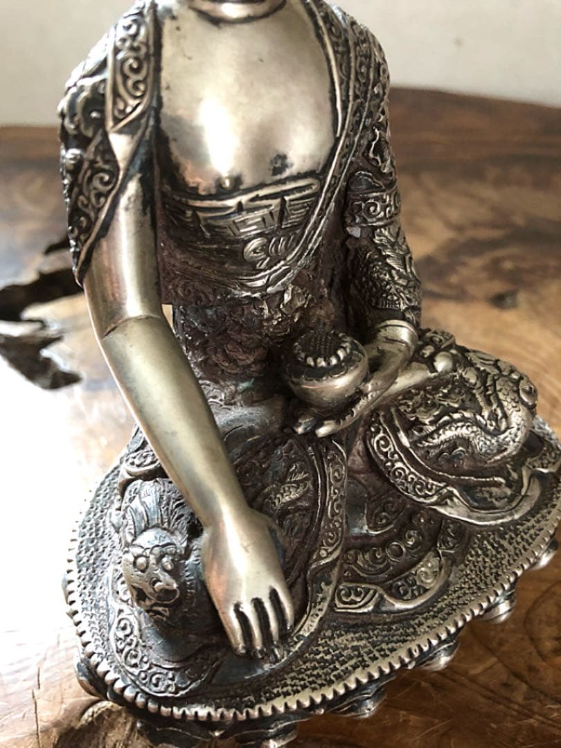 仏教美術 中国 チベット 古白銅 龍鳳凰獅子刻 仏像