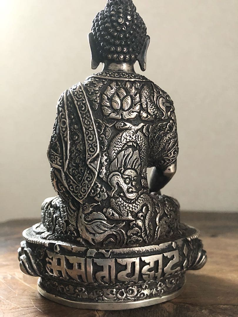 仏教美術 中国 チベット 古白銅 龍鳳凰獅子刻 仏像