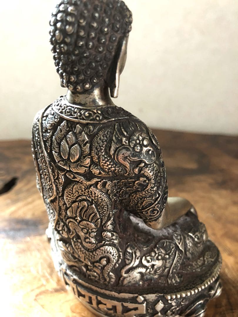仏教美術 中国 チベット 古白銅 龍鳳凰獅子刻 仏像