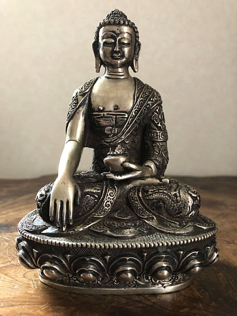 仏教美術 中国 チベット 古白銅 龍鳳凰獅子刻 仏像