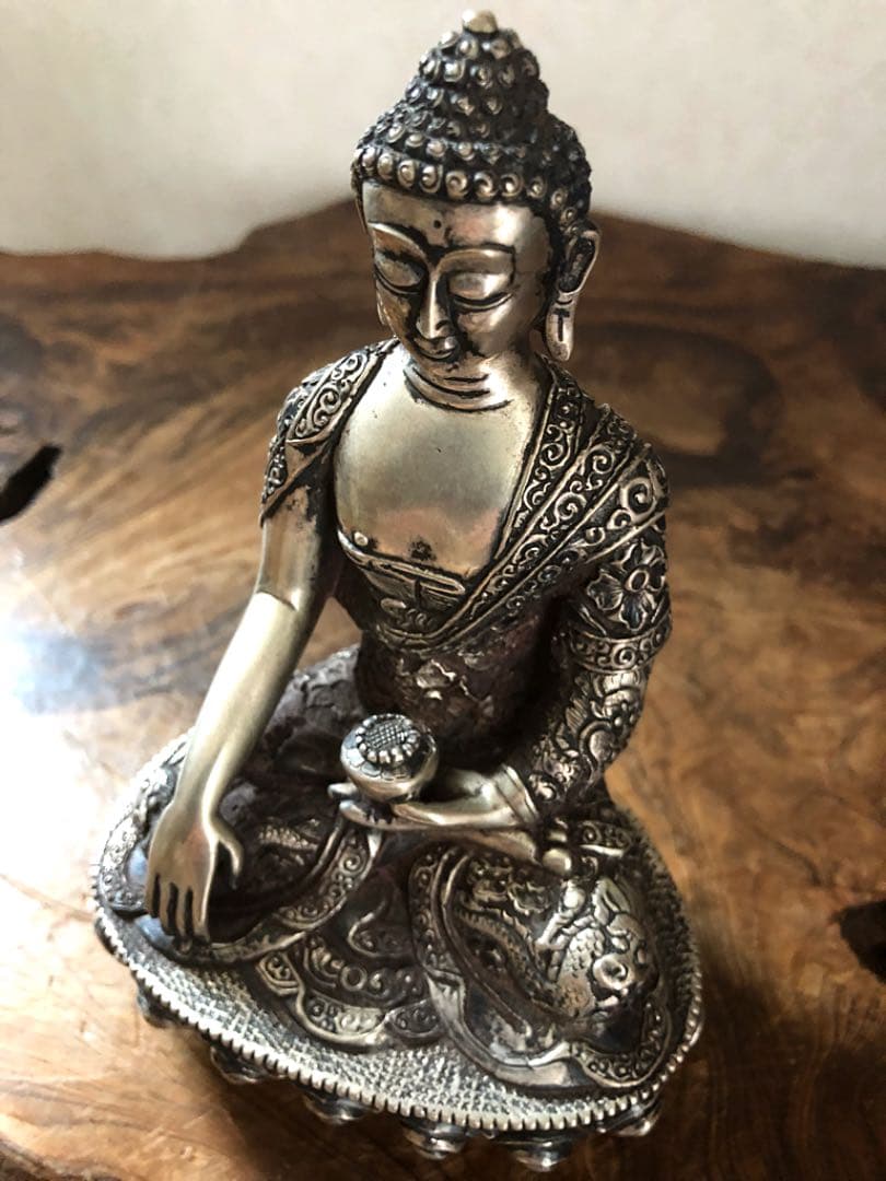 仏教美術 中国 チベット 古白銅 龍鳳凰獅子刻 仏像